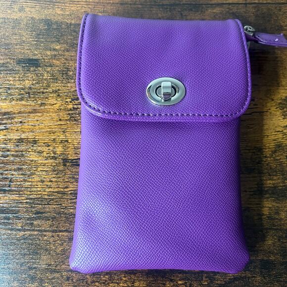 INICAT Crossbody Phone Bag Purple Removable Strap Stadium Size Purse Turn-Lock - Picture 2 of 8